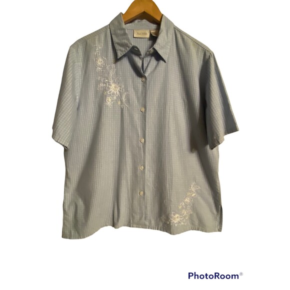 Studio Works Pants - Studio Works Embroidered Blue & White Checked Shirt Size L Cool! Comfy! Cotton!